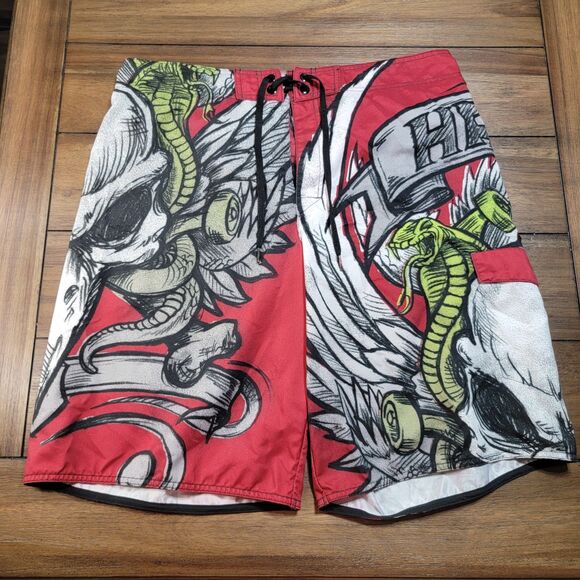 Tony Hawk Swim Trunks Sketched Snake & Skateboard Burgundy - Size XL - Picture 2 of 6